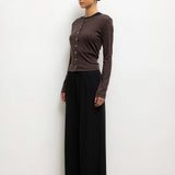 Pointelle Classic Crew Cardigan - Chocolate