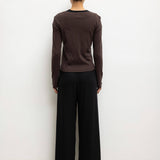 Pointelle Classic Crew Cardigan - Chocolate