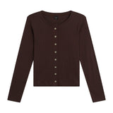 Pointelle Classic Crew Cardigan - Chocolate