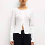 Pointelle Classic Crew Cardigan - White