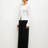 Pointelle Classic Crew Cardigan - White