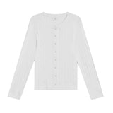 Pointelle Classic Crew Cardigan - White