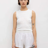 Pointelle Sleeveless Crew - White