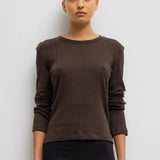 Pointelle Slim Fit Long Sleeve Tee - Chocolate