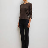 Pointelle Slim Fit Long Sleeve Tee - Chocolate