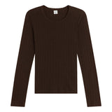 Pointelle Slim Fit Long Sleeve Tee - Chocolate