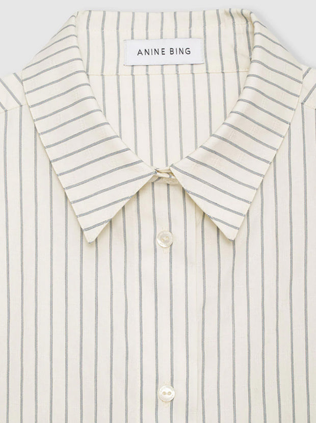 Braxton Cotton Pinstripe Shirt - Ivory and Blue