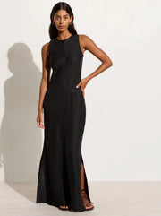 Valenza Linen Maxi Dress - Black