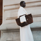 Sprout Tote Large Suede Leather Bag - Dark Brown