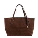 Sprout Tote Large Suede Leather Bag - Dark Brown