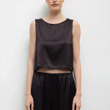 Barb Lace Crop Sleeveless Crew - Chocolate