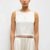 Barb Lace Crop Sleeveless Crew - Creme