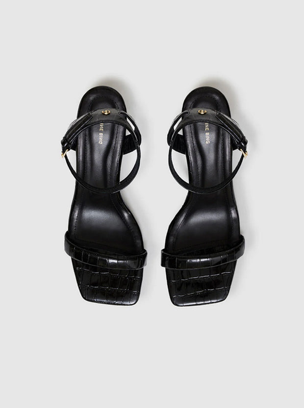 Cora Heeled Sandals - Black Embossed