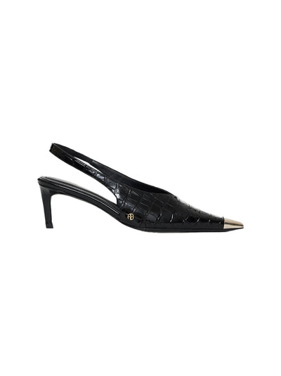 Nina Heels Metal Toe Cap - Black Embossed