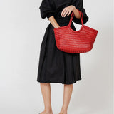Nantucket Large Woven Leather Tote - Poppy Red