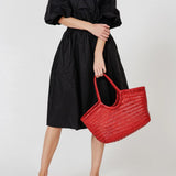 Nantucket Large Woven Leather Tote - Poppy Red