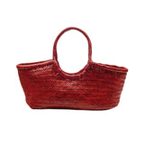 Nantucket Large Woven Leather Tote - Poppy Red