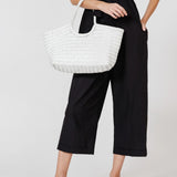Nantucket Large Woven Leather Tote - White