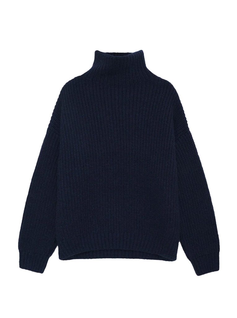 ANINE BING Sydney Ribbed Funnel Neck Sweater Midnight Navy