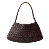 Rosanna Woven Leather Tote - Dark Brown