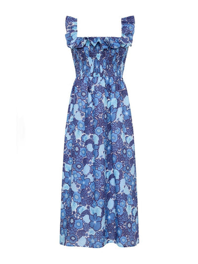 Sameera Linen Midi Dress - La Mira Floral Blue