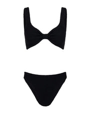 Bonnie Gathered-Bow Crinkle Bikini - Black