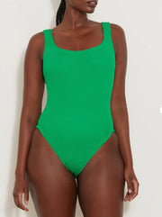 Square Neck Crinkle Swimsuit - Emerald