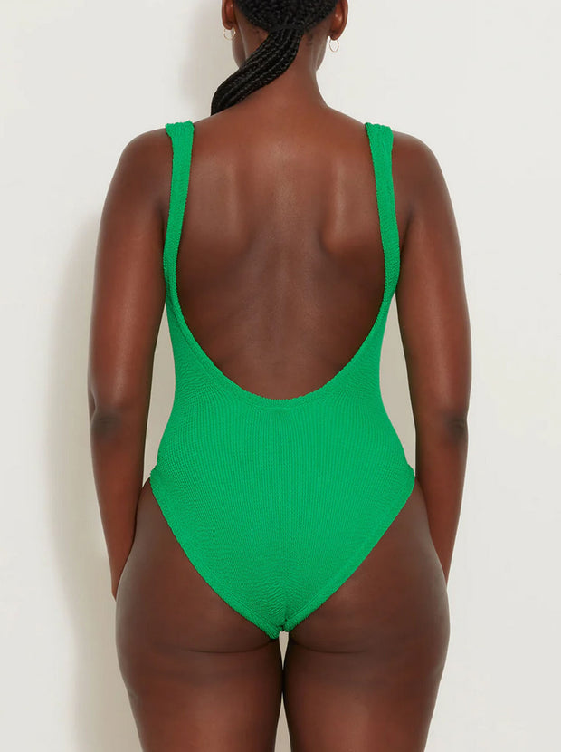 Square Neck Crinkle Swimsuit - Emerald