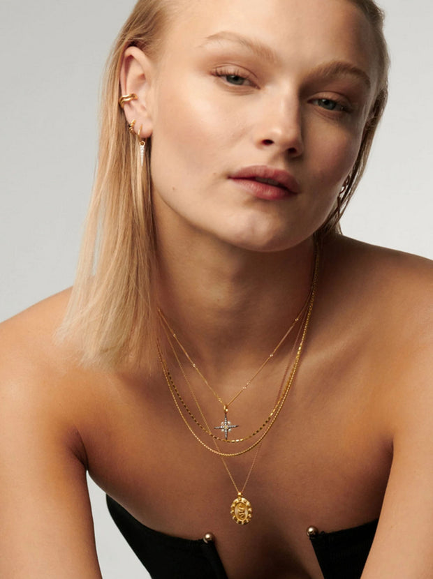 Box Link Double Chain Necklace - Gold