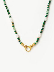 Harris Reed IGH Beaded Gemstone Necklace - Gold / Green / Pearl