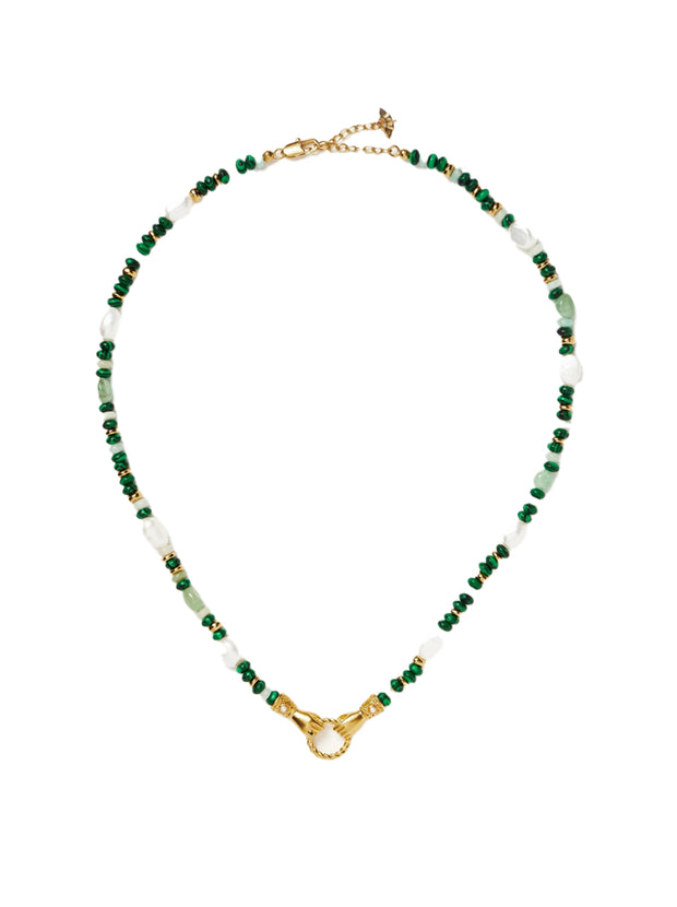 Harris Reed IGH Beaded Gemstone Necklace - Gold / Green / Pearl
