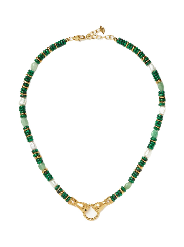 Harris Reed IGH Chunky Beaded Necklace -  Pearl / Green