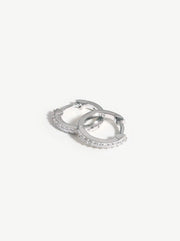 Classic Pave Round Huggie Earrings - Silver / Clear Stone