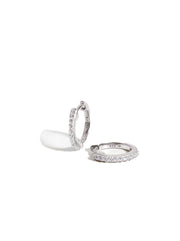 Classic Pave Round Huggie Earrings - Silver / Clear Stone