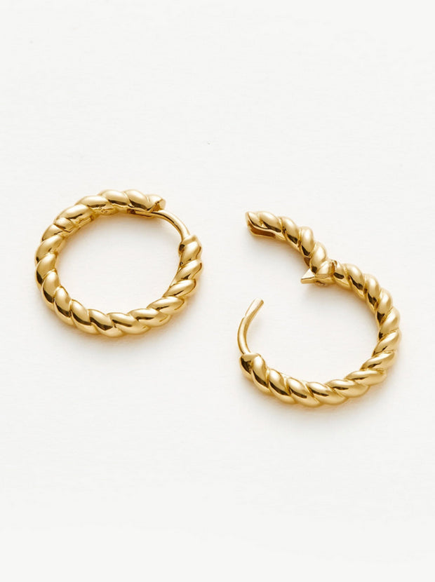 Twisted Helical Small Hoop Earrings - Gold