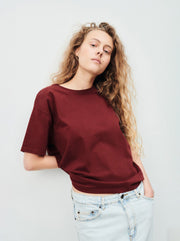 Fizvalley Crew-Neck Cotton T-Shirt - Burgundy