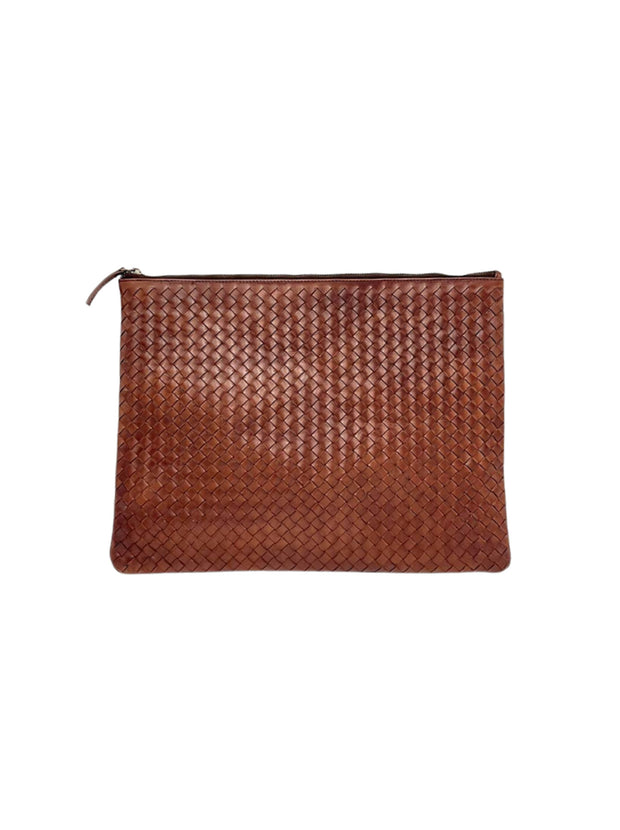 A4 Woven Leather Pochette - Tan