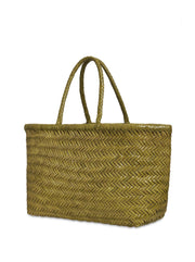 Bamboo Large Triple Jump Woven Leather Tote - Bamboo Green