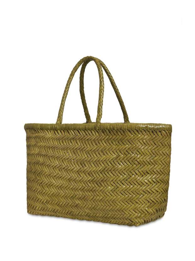 Bamboo Large Triple Jump Woven Leather Tote - Bamboo Green