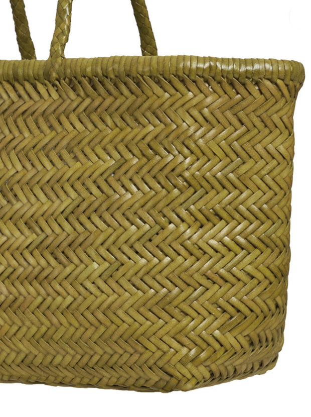 Bamboo Large Triple Jump Woven Leather Tote - Bamboo Green