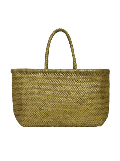 Bamboo Large Triple Jump Woven Leather Tote - Bamboo Green