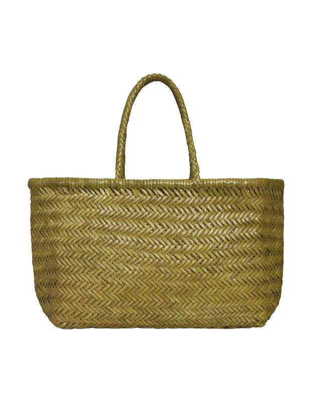 Bamboo Large Triple Jump Woven Leather Tote - Bamboo Green