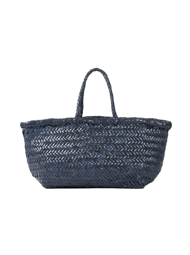 Bamboo Small Triple Jump Woven Leather Tote - Marine