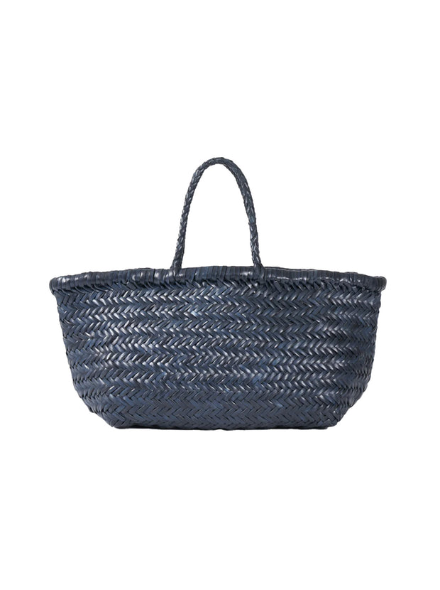 Bamboo Small Triple Jump Woven Leather Tote - Marine