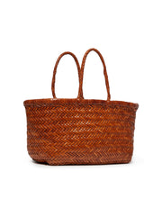 Bamboo Small Triple Jump Woven Leather Tote - Tan