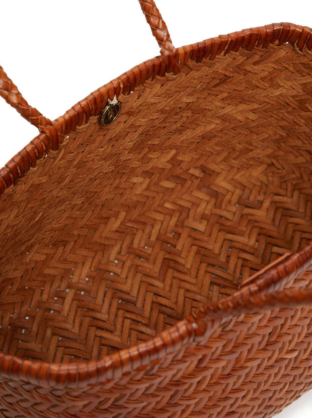 Bamboo Small Triple Jump Woven Leather Tote - Tan