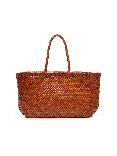 Bamboo Small Triple Jump Woven Leather Tote - Tan