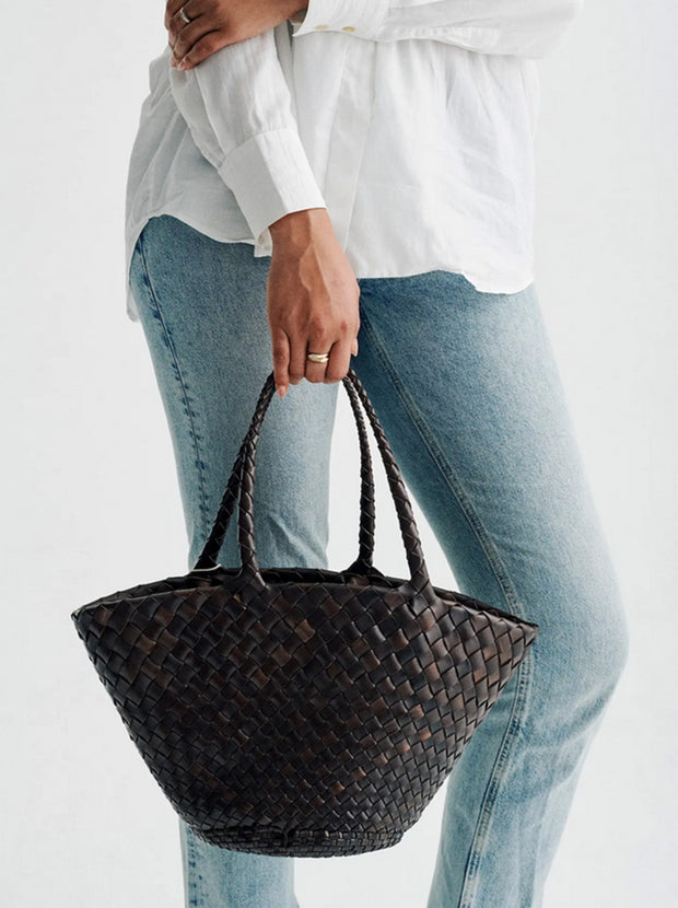 Egola Woven Leather Tote - Dark Brown