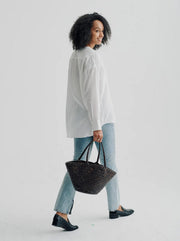 Egola Woven Leather Tote - Dark Brown