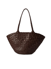 Egola Woven Leather Tote - Dark Brown